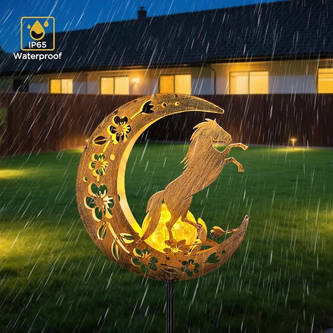 JOBOSI Solar Moon Horse Decorative Light Gift, Portable Decorative Ground Stake Light, Gifts for Women Grandmothers, Garden Lawn Decor Christmas & New Year Gift