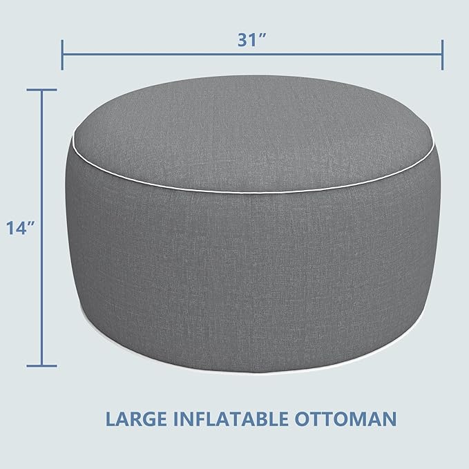 LVTXIII Inflatable Stool Ottoman Footrest with Handle, All Weather Footrest Seat, Indoor or Outdoor Pouf for Home Patio Garden and Camping Use, D31 xH14, Large Round, Grey Texture