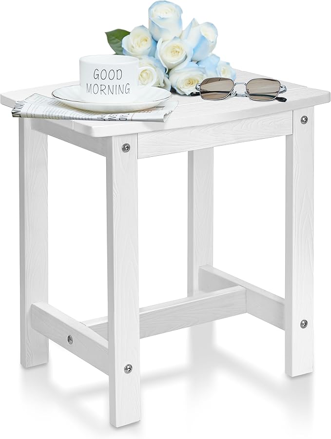 Y&M Outdoor Side Table, HIPS Adirondack Small Single Table, Waterproof Square Outside Table, Balcony Modern End Tables for Patio, Pool, Beach, Porch, Deck, Indoor or Outdoor Use, White