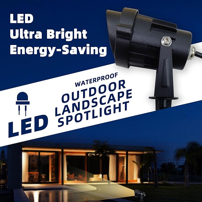 LED Outdoor Landscape Spotlight - 120V 12W Warm White Waterproof Spot Lights for Yard House Flag Tree, Lighting Decorations for Christmas Halloween(2 Pack)
