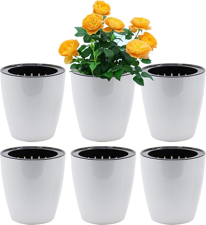 SAND MINE Self Watering Planter White Flower Pot (6, XL)