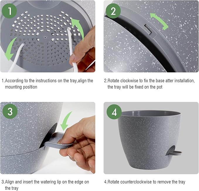 12inch 2Pack Large Self Watering Planters, Plastic Plant Pots with 60oZ Removable Deep Reservoir and Multi Mesh Drainage Holes for Indoor Outdoor Garden Plants and Flowers, Grey Speckles