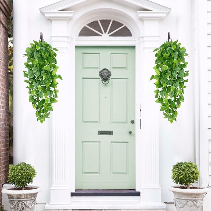 Waipfaru Fake Hanging Plants, 4pcs Artificial Hanging Plant, Faux Ivy Pothos Vines Greenery for Wall Home Bedroom Living Room Aesthetic Kitchen Office Aesthetic Kitchen Indoor Outdoor Decor