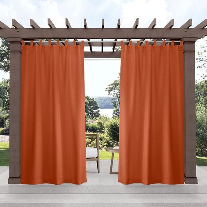 Exclusive Home Cabana Solid Indoor/Outdoor Light Filtering Hook-and-Loop Tab Top Curtain Panel Pair, 54"x84", Mecca Orange