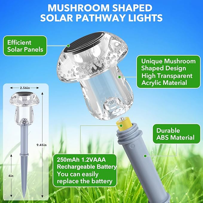 Solar Lights Outdoor, 16 Pack Mushroom Lights Outside Waterproof, Solar Powered LED Lighting for Garden, Yard, Landscape, Path, Pathway, Lawn, Walkway, Driveway, Backyard Decor (Warm White)