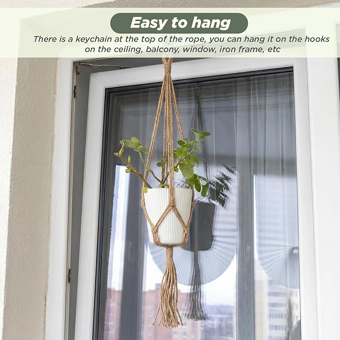 EBOOT 2 Pack 33 48 Inch Large Macrame Plant Hanger Rope to Hang Flower Pot Plant Holder for Indoor Outdoor Decorations, 4 Legs (Linen Color)
