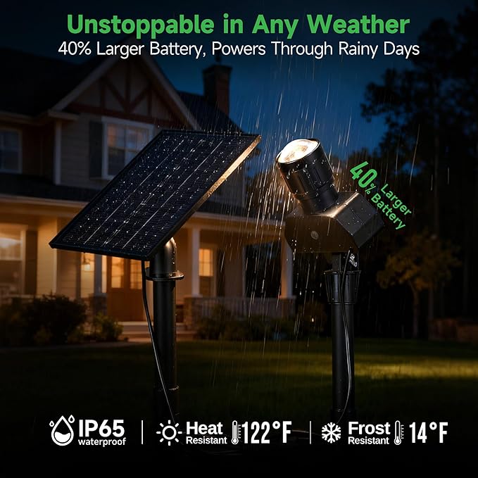 Solar Spot Lights Outdoor, Adjustable Angle Waterproof Landscape Spotlight, All Night LED Uplights Separate Panel, Warm & Daylight Selectable (3000k/4500k/6500k) for Tree Yard Garden 2 Pack