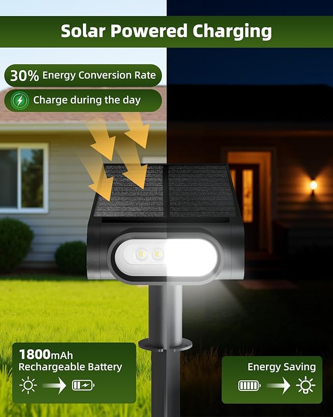 EZVALO Solar Spot Lights Outdoor IP67 Waterproof, Adjustable Solar Landscape Lights, 3 Lighting Modes Solar Spotlights for Outside Yard Garden Plant Trees Pathway Flag (Cool White-2Pack)