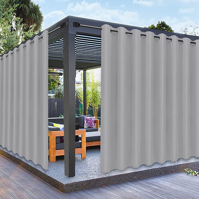 PureFit Outdoor Curtains for Patio Waterproof Weatherproof, UV and Fade Resistant Outside Curtains for Gazebo, Front Porch, Pergola, Sun Blocking Privacy Curtain, 120W x 95L inch, 1 Panel, Light Gray