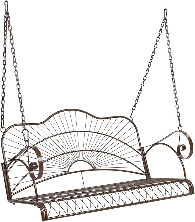 VINGLI Upgraded Metal Patio Porch Swing, 660 LBS Weight Capacity Steel Porch Swing Chair for Outdoors, Heavy Duty Swing Chair Bench for Gardens & Yards (Pattern 3)