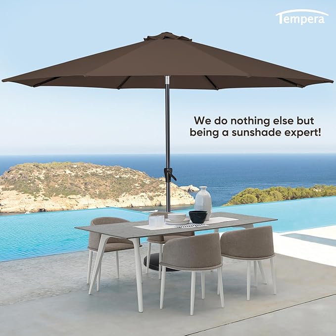 Tempera Patio Market Outdoor Table Umbrella with Auto Tilt and Crank, Large Sun Umbrella with Sturdy Pole & Fade Resistant Canopy, Easy to Set