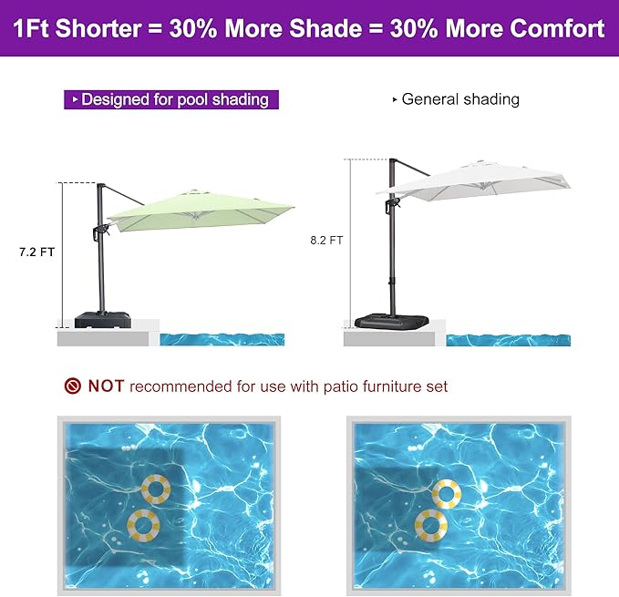 PURPLE LEAF 8' X 8' Patio Umbrella for Pool 7' High Offset Outdoor Cantilever Umbrella Swimming Pool Umbrella with 360°Rotation for Poolside Apple Green