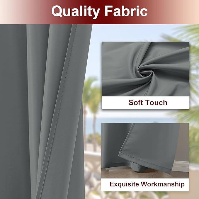HolidayIdeas Grommet Top Outdoor Curtains for Patio Waterproof 8 Pcs All Weather Balcony Outside Curtain Panels for Apartments, Gazebo, Pergolas, Porch, 54x108 Inch, Grey