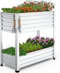 2-Tier Galvanized Raised Garden Bed with Legs, 36"x16"x36" Metal Elevated Planter Box (12" Top/8" Bottom Depth), 500LB Capacity for Vegetables, Herbs, Leafy Greens, Flowers on Patio Yard