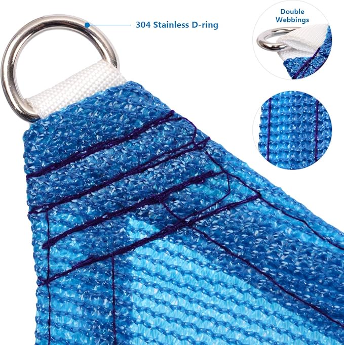 Eden's Decor Straight Flat-Edged Sun Shade Sail Rectangular 7' x 15' Blue UV-Blocking Outdoor Canopy Fabric Cloth Awning for Pergola Patio Garden Backyard Custom Size