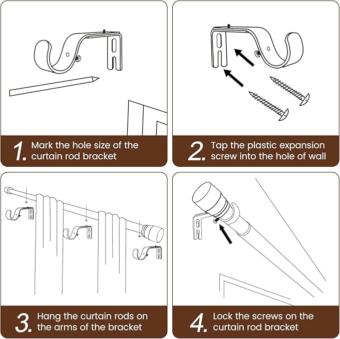 Matte Black Curtain Rod Itself is 30-144 inch 2 Pack, Fit 30 to 142, 66 to 120 inch Windows with 1 Inch Diameter Heavy Duty Adjustable Telescopic Rod, 1 Inch Diameter Splicing Extra Long