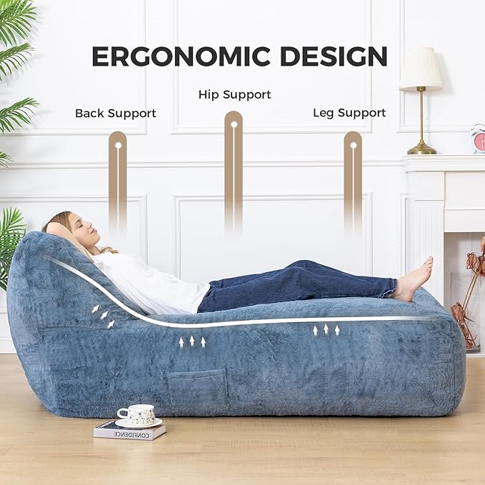 Giant Bean Bag Lounger Chair for Adults with Soft & Cozy Plush Fabric,Memory Foam Filled Beanbag Chair for Family Living Room,Bedroom and Game Room (Bluegrey)