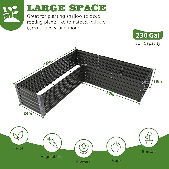 A ANLEOLIFE 8-Pack 70x60x18 in & 74x74x18 in Deep Root Galvanized Raised Garden Beds Outdoor for Planting Vegetables Flowers Herb, Quartz Grey