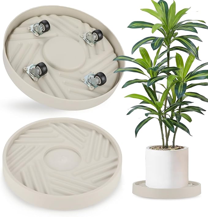 2 Pack Plant Caddy with Wheels, 10" Rolling Plant Stand 165 LBS Heavy Duty with Hidden 360 ° Rotating Silent Wheel Wheels for Outdoor Indoor Large Plant Pots, Flower Pot, Patio