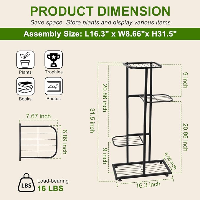 Plant Stand Indoor Outdoor, Corner Metal Plant Stands, Heavy Duty Tall Planter Shelf for Multiple Plants, Flower Pot Holder for Patio Garden Balcony Living Room (Black, 4 Tier-5 Potted)