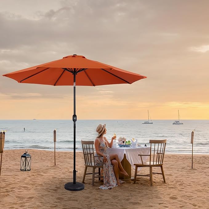 Backyard Expressions 9 ft. Patio Umbrella, Market Table Umbrella w/Tilt and Crank, 8 Ribs