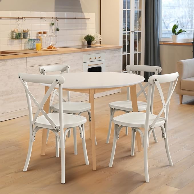VINGLI Plastic Outdoor Dining Chairs Set of 4, Stackable Patio Cream White Dining Chairs with X Back, Waterproof Kitchen & Dining Room Chairs for Indoor-Outdoor, Capacity 400 lbs