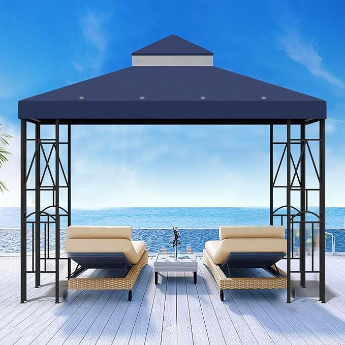 10x10 Canopy Replacement Top Double Tiered Gazebo Cover for Yard, Patio & Garden Durable Sunshade Replacement (Navy Blue)
