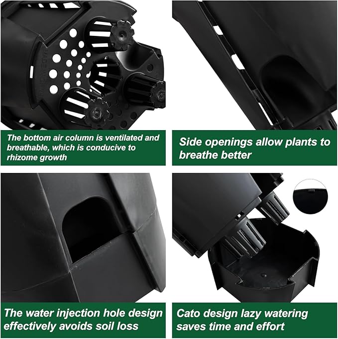 Cdd's Path 5-Pack 6 Inch Naked Root Planter Self Watering Pots Set with Holes for Indoor/Outdoor Plants, Planter Pot with Watering Hole/Reservoir and Air Pipes, Black
