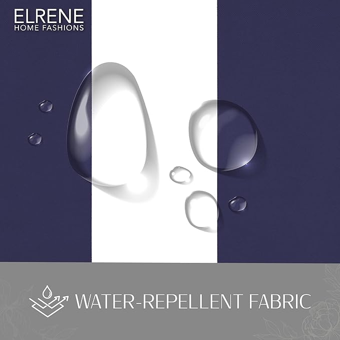 Elrene Home Fashions Highland Stripe Indoor/Outdoor Curtain Panel, 50 inches X 84 inches, Navy