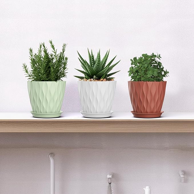 5 Inch Planter Pots, 6 Pack Indoor Planters, Small Flower Pots with Drainage Holes and Tray for Succulents, Orchids, Herbs and Other Indoor Plants (Multicolor, 5inch)