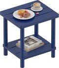 Outdoor Side Table, 2-Tier Small Outdoor Table for Patio, Adirondack Side Tables for Outside or Indoor, Bamboo End Table for Pool, Porch, Weather Resistant Easy Maintenance-Dark Blue