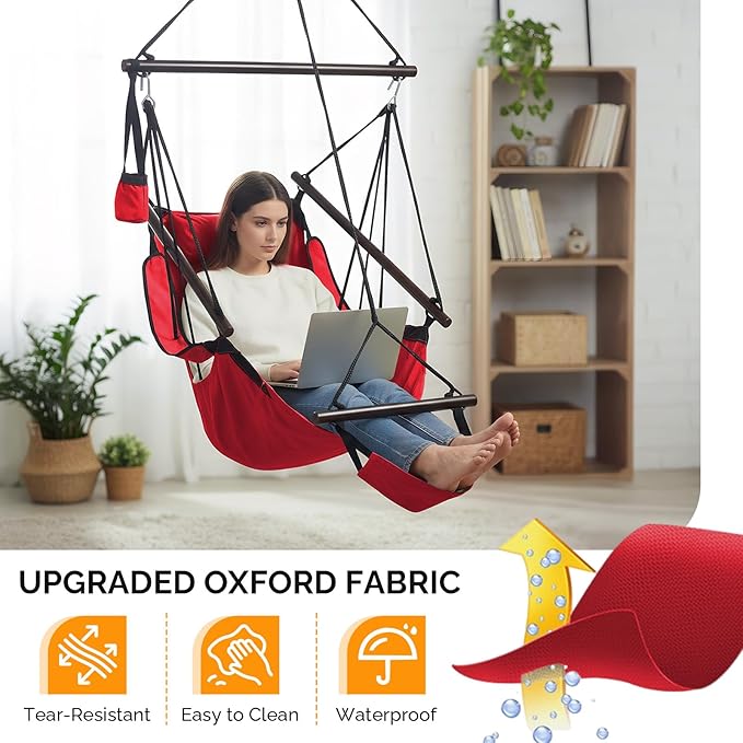 ONCLOUD Upgraded Unique Hammock Hanging Sky Chair, Air Deluxe Swing Seat with Rope (Red)