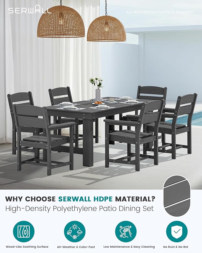 SERWALL HDPE Outdoor Dining Chair, Patio Dining Chair for Deck, Gray
