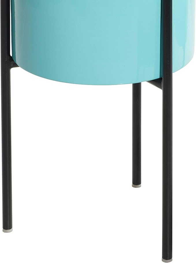 Deco 79 Metal Indoor Outdoor Planter Minimalistic Large Planter Pot with Black Removable Stand, Set of 3 Planters 12", 14", 18"H, Teal