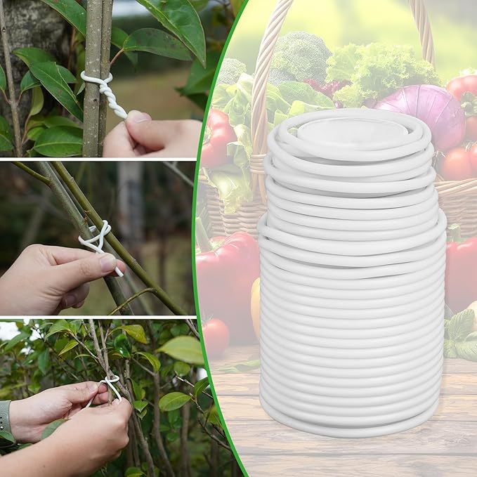 Decoroca Soft Plant Ties for Support - 65.6' Reusable Waterproof Plant Wire, Garden Twist, for Indoor & Outdoor Plants and Home Organizing（1pc/White）