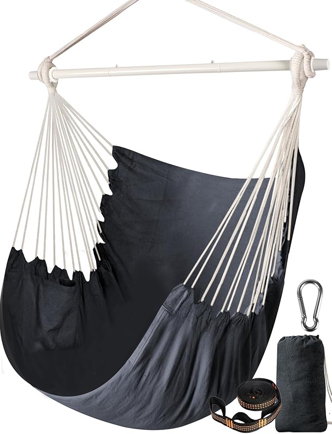 Chihee Hammock Chair Swing - Strong Metal, Collapsible, Portable, Max 500 lbs, Comfy Seat, Patio & Lawn, Cotton Blended, Indoor/Outdoor