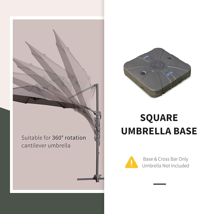 Outsunny Square Cantilever Patio Umbrella Base with 4 Wheels for Easy Moving, Heavy Duty Umbrella Stand Weight, 330 lb Capacity Sand or 249 lb Capacity Water, Coffee