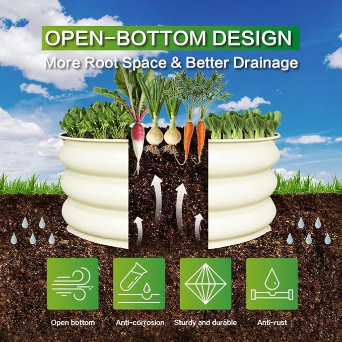 GARDMAX 2x2x1FT Galvanized Round Raised Garden Bed Kit, Metal Planter Boxes Outdoor with Easy Assembly, Large Garden Bed for Vegetables, Fruits, Flower, Herbs Milk White