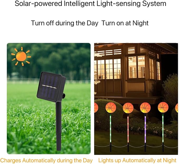 Solar Lights Outdoor, Basketball Theme LED Stake Light for Garden Yard Pathway Patio Walkway Landscape Decoration