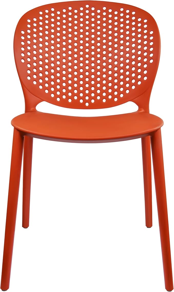 2xhome Set of 2 Patio Dining Chairs | Modern Stackable Outdoor Pool Side Chair | Weather Resistant Plastic for Yard, Porch, Balcony, Kitchen, Orange