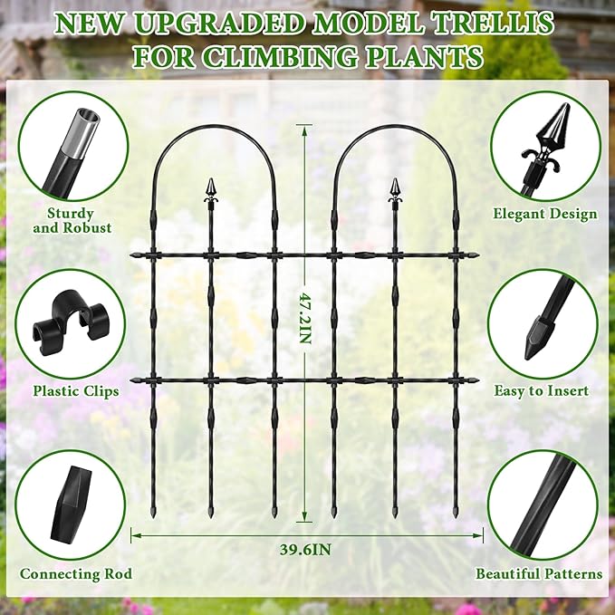 2026 New Upgraded Garden Trellis for Climbing Plants Outdoor, 47.2" Hx39.6 W Rustproof Sturdy Garden Arch Trellis for Potted Climbing Cucumber Tomato Vegetable Rose Flower Plant Trellises