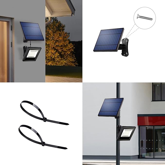 Solar Lights Outdoor Waterproof with 16FT Cord Dusk to Dawn 4400mAh LED Flood Light 6000K Security Lighting for Outside, Flag Pole, Porch, Shed (White 2 Pack)