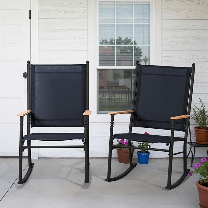 Shintenchi 2 Pcs Outdoor Rocking Chairs Set,Upgraded High Back Patio Rocking Chairs Set,Breathable Textilene Fabric Rocking Chair for Porch,Patio,Garden,Balcony,Dark Grey