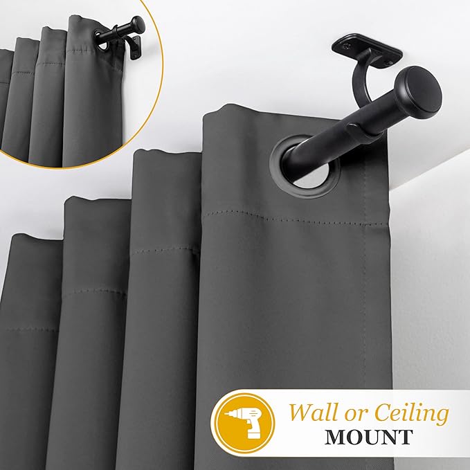 Kenney KN90001 1" Weaver Indoor/Outdoor Rust-Resistant Curtain Rod, 72-144", Black