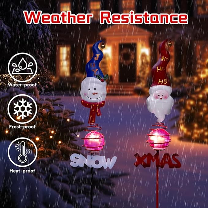 Christmas Solar Garden Stake Lights,2 Pack Snowman＆Santa Claus Xmas Pathways Lights,Solar Christmas Decorations for Outside Lawn Patio Landscape
