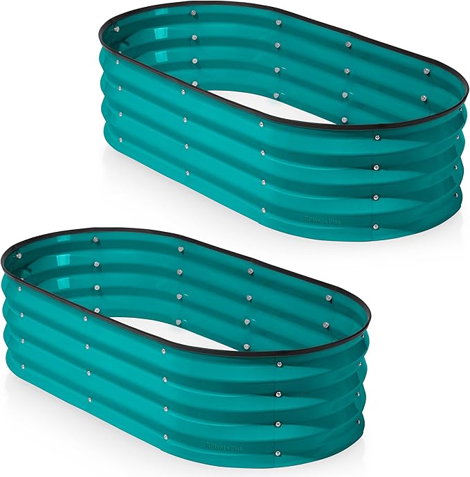 Plant & Plot Galvanized Raised Garden Beds Outdoor // 4×2×1 ft (2-Pack) Planter Raised Beds for Gardening, Vegetables, Flowers (Turquoise) // Large Metal Garden Box