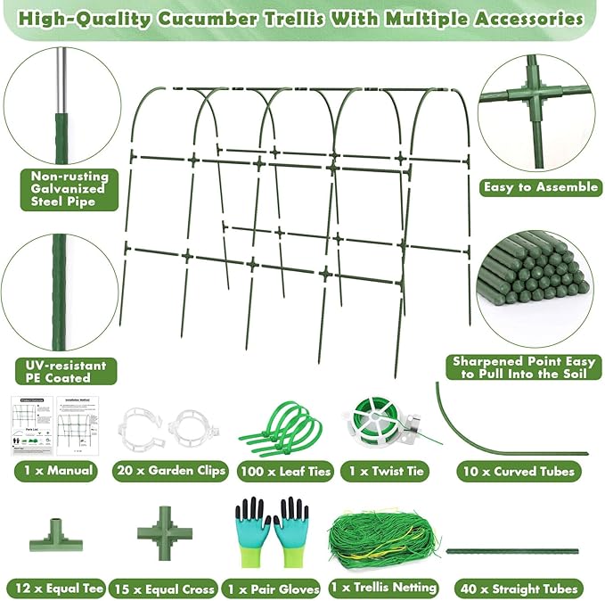 Cucumber Trellis for Raised Bed, Large Size Garden Arch Trellis for Climbing Plants Outdoor, Metal Garden Trellis for Spring Vegetables, Cucumber Trelli for Tomato, Bean, Pea, Grape, Plant