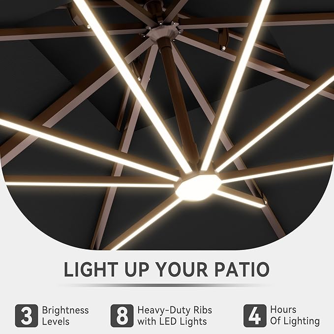 10 X 13 FT Cantilever Outdoor Patio Umbrella with Led Lights Large Heavy Duty 360° Rotation Double Top Offset Rectangular Umbrellas for Backyard Garden Pool Outside Deck, Black