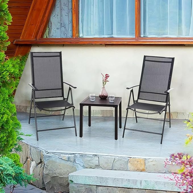 PHI VILLA Indoor Outdoor Small Metal Square Side/End Table, Patio Coffee Bistro Table, Black | Indoor, Outdoor, Patio, Coffee