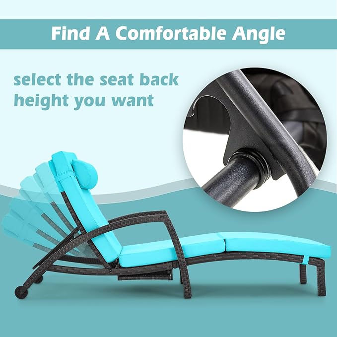 Chaise Lounge Chairs Outdoor Comfy Outside Wicker Patio Pool Lounge Chair w/ 5 Adjustable Back Angle Cup Holder Thicken Cushion